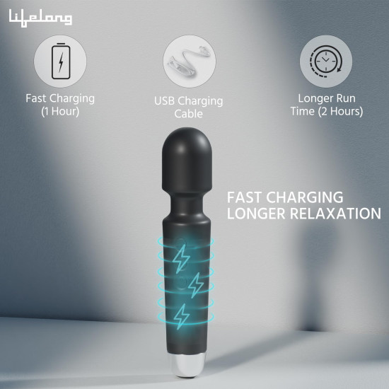 Lifelong Rechargeable Wireless Body Massager Machine with 20 Vibration Modes, 8 Speeds and Water Resistant|Massager Machine for Full Body (Black, LLM468)