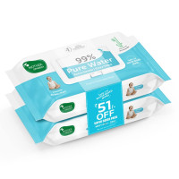 Mother Sparsh 99% Pure Water Baby Wipes (40X2) Super Saver Travel Friendly Combo Pack | Wipes Made with Plant Based Fabric