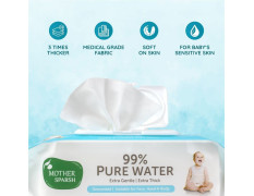 Mother Sparsh 99% Pure Water Baby Wipes (40 Unscented Wipes) Travel Friendly Pack made with Plant Based Fabric