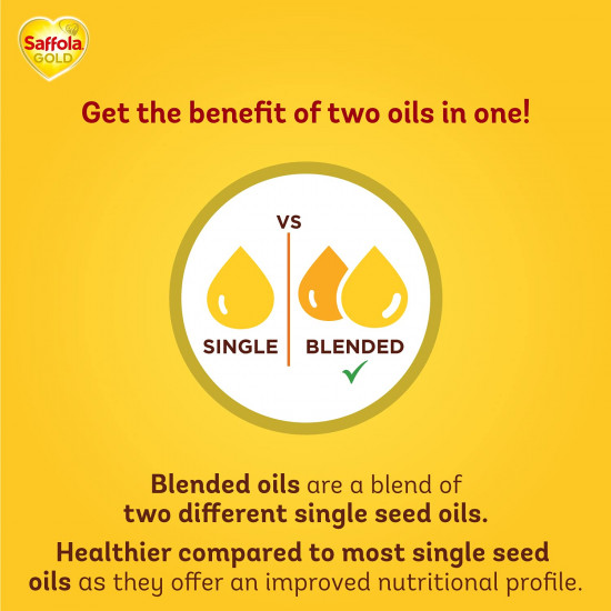 Saffola Gold Refined Oil|Blend of Rice Bran Oil & Sunflower Oil|Cooking Oil|Pro Healthy Lifestyle Edible Oil 3 Litre Jar