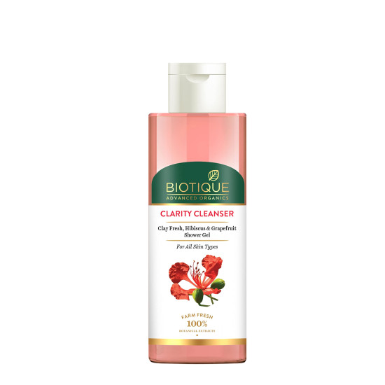 Biotique Advanced Organics Clarity Cleanser Clay Fresh, Hibiscus & Grapefruit Shower Gel 200Ml