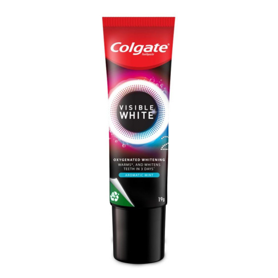 Colgate Visible White O2, Teeth Whitening Toothpaste (19G) For Noticeably Whiter Teeth Starting In 3 Days. Aromatic Mint With Active Technology, Enamel Safe Teeth Whitening, Pack of 1