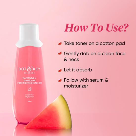 DOT & KEY Watermelon Superglow Pore Tightening Toner|Face Toner For Glowing Skin|Glycolic Toner For Open Pores Tightening|Alcohol Free, Toner For Uneven Skin Tone|For All Skin Types|150 Ml, Pack of 1