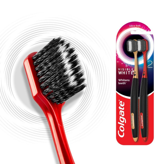 Colgate Visible White O2 Manual Toothbrush for adults- 2 Pcs, Helps prevent Bad Breath, Cavities, Enamel & Gum Problems.