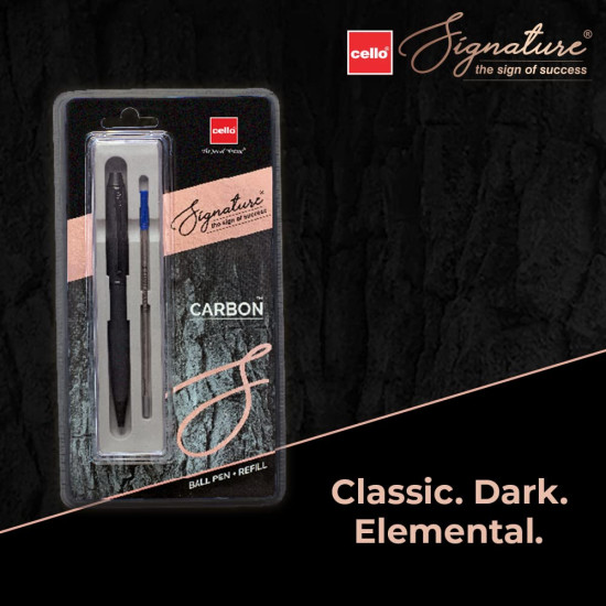 Cello Signature Carbon+Refill Pack|Blue Ink|1 Ball Pen + 1 Refill|Matte Black Finish|Premium Metal Pens for Office Use|Stylish Gifts for Christmas and New Year|Gifts for Men and Women Cello Signature Carbon+Refill Pack|Blue Ink|1 Ball Pen + 1 Refill|Matte Black Finish|Premium Metal Pens for Office Use|Stylish Gifts for Christmas and New Year|Gifts for Men and Women