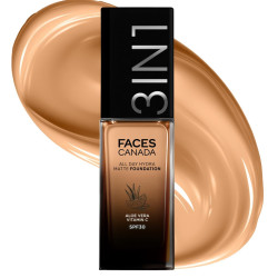 FACES CANADA All Day Hydra Matte Foundation | 3-in-1 Foundation + Moisturizer + SPF 30 | 24 HR Aloe Hydration & Vitamin C | 10HR Long Wear | Medium to High Buildable Coverage | Golden Beige 032 | 30ml