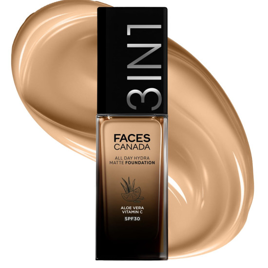 FACESCANADA All Day Hydra Matte Foundation Cream| 3-in-1 Foundation + Moisturizer + SPF 30|24 HR Aloe Hydration & Vitamin C|10HR Long Wear|Medium to High Buildable Coverage|Honey Beige 031|30ml