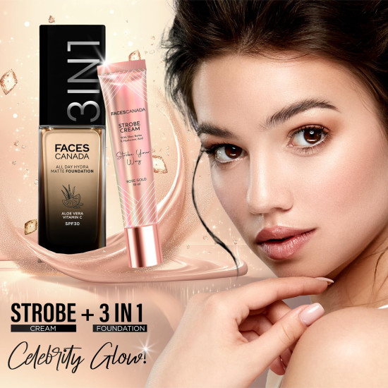 FACESCANADA All Day Hydra Matte Foundation Cream| 3-in-1 Foundation + Moisturizer + SPF 30|24 HR Aloe Hydration & Vitamin C|10HR Long Wear|Medium to High Buildable Coverage|Honey Beige 031|30ml