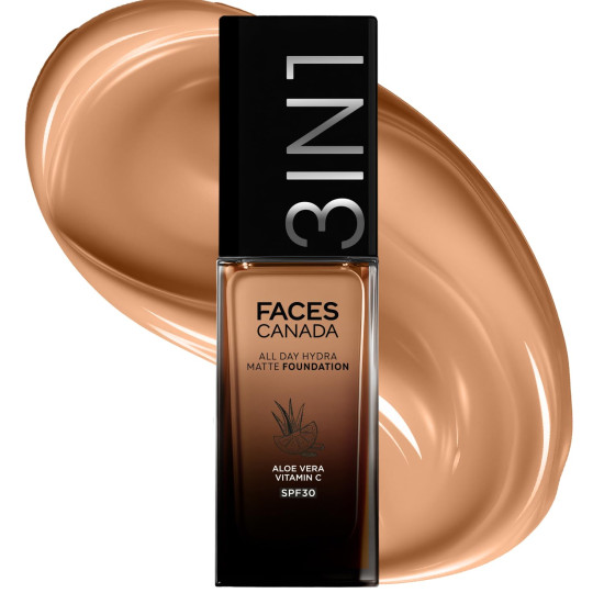 FACESCANADA All Day Hydra Matte Foundation Cream| 3-in-1 Foundation + Moisturizer + SPF 30|24 HR Aloe Hydration & Vitamin C|10HR Long Wear|Medium to High Buildable Coverage|Warm Sand 042|30ml