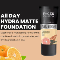 FACESCANADA All Day Hydra Matte Liquid Foundation|3-in-1 Foundation + Moisturizer + SPF 30|24 HR Aloe Hydration&Vitamin C|10HR Long Wear|Medium to High Buildable Coverage|Absolute Ivory 012|30ml