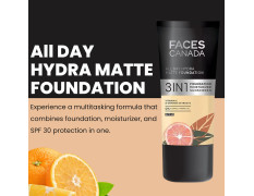 FACESCANADA All Day Hydra Matte Liquid Foundation|3-in-1 Foundation + Moisturizer + SPF 30|24 HR Aloe Hydration&Vitamin C|10HR Long Wear|Medium to High Buildable Coverage|Absolute Ivory 012|30ml