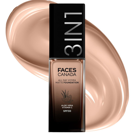 FACESCANADA All Day Hydra Matte Foundation Cream|3-in-1 Foundation + Moisturizer + SPF 30|24 HR Aloe Hydration & Vitamin C | 10HR Long Wear|Medium to High Buildable Coverage | Warm Natural 021 | 30ml