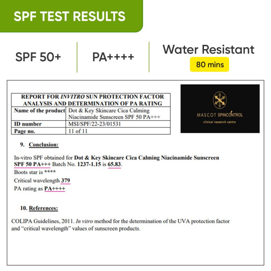 Dot & Key CICA Calming Niacinamide Sunscreen SPF 50 PA+++ | For Oily Acne Prone & Sensitive Skin | UVA/UVB Protection | No White Cast, Ultra Light, Fragrance Free & Quick Absorbing | 50g