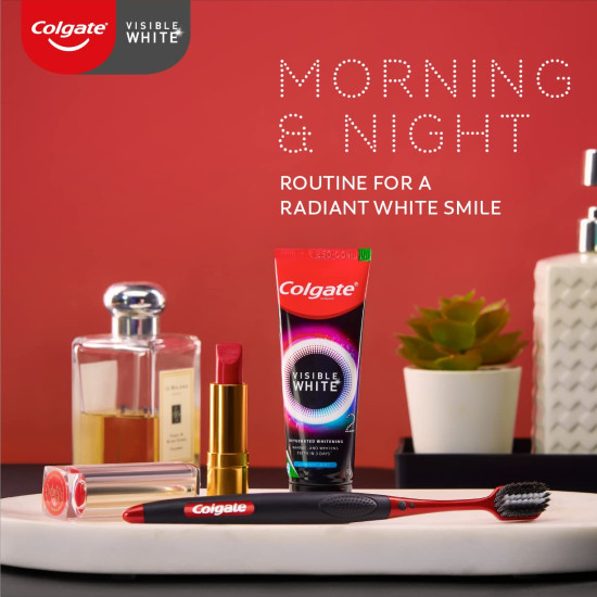 Colgate Visible White O2 Teeth Whitening Toothpaste - Aromatic Mint 50g & Colgate Visible White O2 Toothbrush Ultra Soft - 2pcs