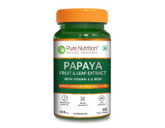 Pure Nutrition Papaya Leaf & Fruit Extract, 60 Veg Tablets | With Vitamin C & Iron for Platelet Count, Dengue Relief, Immunity Boost & Better Digestion
