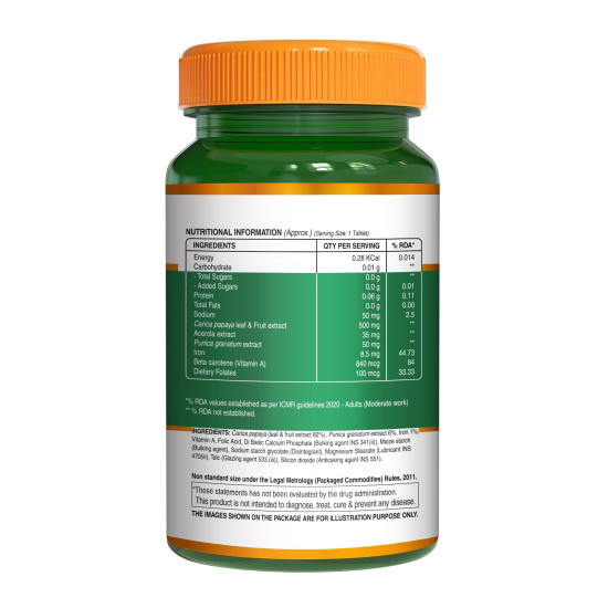 Pure Nutrition Papaya Leaf & Fruit Extract, 60 Veg Tablets | With Vitamin C & Iron for Platelet Count, Dengue Relief, Immunity Boost & Better Digestion