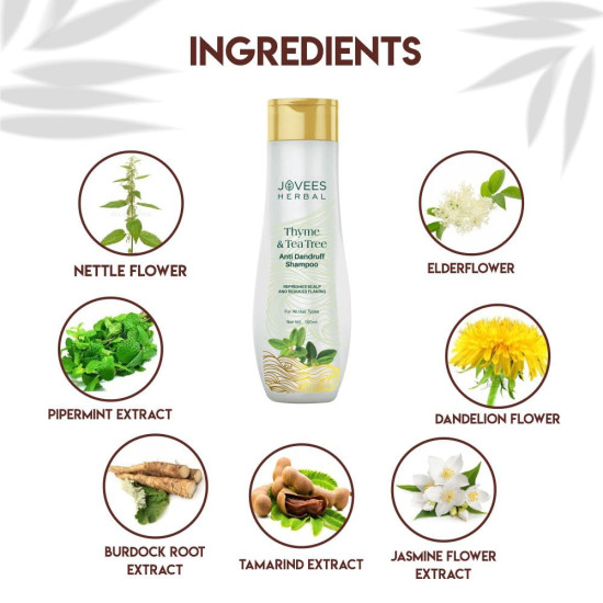 Jovees Herbal Thyme & Tea Tree Anti Dandruff Shampoo | With Tea Tree, Thyme & Lemon Extract | For All Hair Type | Prevents Dandruff & Dry Scalp 150ML