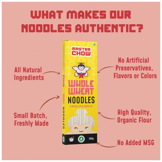 MasterChow Healthy Whole Wheat Noodles | No Preservatives | 100% Atta | Get Restaurant Style Taste in Just 10 Minutes | No Maida, Not Fried | Serves 4-5 Meals - 300gms