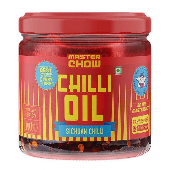 MasterChow Sichuan Chilli Oil (170 GMS) New Launch | Spicy, Crunchy, Garlicky Flavor | Made with Sichuan Peppercorns, Crunchy Garlic & Red Chillies | Gluten-Free | Eat with Momos, Pizza, Noodles