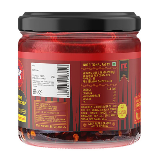 MasterChow 2X Spicy Sichuan Chilli Oil (170 gms) New Launch | Extra Hot | Made with Sichuan Peppercorns, Crunchy Garlic & Red Chillies | All Purpose Condiment | Eat With Momos, Pizza, Noodles