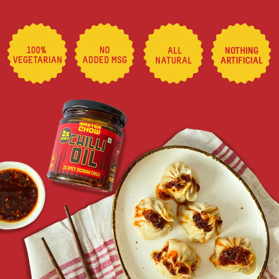 MasterChow 2X Spicy Sichuan Chilli Oil (170 gms) New Launch | Extra Hot | Made with Sichuan Peppercorns, Crunchy Garlic & Red Chillies | All Purpose Condiment | Eat With Momos, Pizza, Noodles