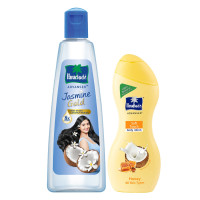 Parachute Advansed Jasmine Gold Non-Sticky Coconut Hair Oil With 8x Vitamin-E For Super Shiny Hair, 500ml & Soft Touch Body Lotion With Honey, 100% Natural, Dry Skin Moisturizer, 250 ml