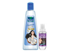 Parachute Advansed Jasmine Gold Non-Sticky Coconut Hair Oil, 500ml & Livon Hair Serum for Dry and Rough Hair, 24-hour frizz-free Smoothness, 50ml