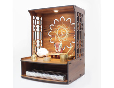 Heartily® Mangal Beautiful Wooden Pooja Stand for Home, Temple, Office, Wall Mounted Puja Mandir with LED Spot Light, Size (H- 15.5, L- 11.5, W-11 Inch)
