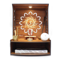 Heartily® Mangal Beautiful Wooden Pooja Stand for Home, Temple, Office, Wall Mounted Puja Mandir with LED Spot Light, Size (H- 15.5, L- 11.5, W-11 Inch)