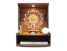 Heartily® Mangal Beautiful Wooden Pooja Stand for Home, Temple, Office, Wall Mounted Puja Mandir with LED Spot Light, Size (H- 15.5, L- 11.5, W-11 Inch)