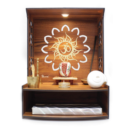 Heartily® Mangal Beautiful Wooden Pooja Stand for Home, Temple, Office, Wall Mounted Puja Mandir with LED Spot Light, Size (H- 15.5, L- 11.5, W-11 Inch)