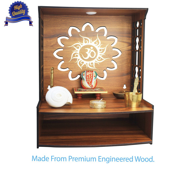 Heartily® Mangal Beautiful Wooden Pooja Stand for Home, Temple, Office, Wall Mounted Puja Mandir with LED Spot Light, Size (H- 15.5, L- 11.5, W-11 Inch)
