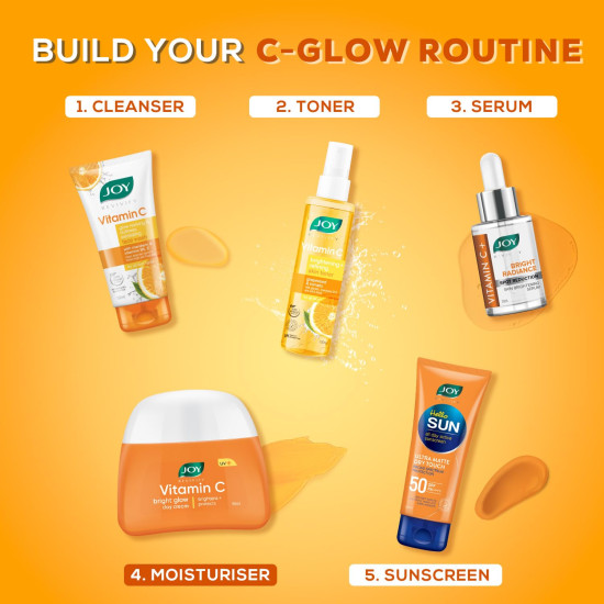 Joy Vitamin C Skin Brightening Face Cream with Kakadu Plum for Brighter Skin in 4 Days | Boosts Glow, Fades Dark Spots, Fights Ageing & Protects from Sun Damage | Oil Free Face Moisturizer - 50ml