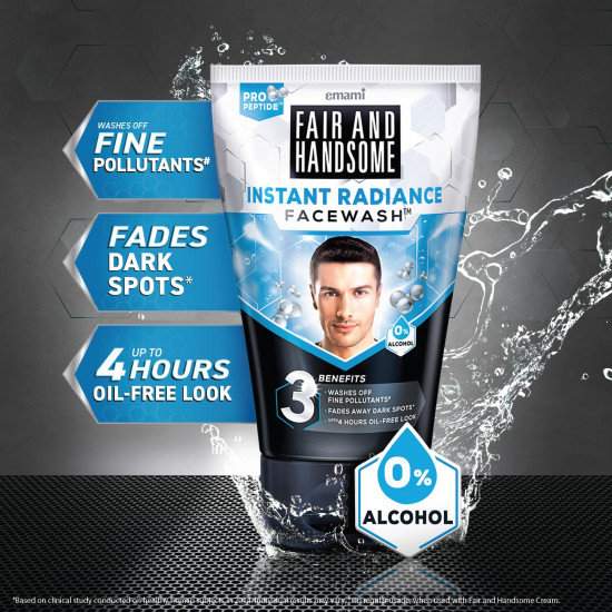 Fair and Handsome Instant Radiance Face Wash | Pro-Peptide | Instant Radiance| Washes of Fine Pollutants | Cooling Freshness | 150g