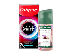 Colgate Visible White O2, Teeth Whitening Toothpaste, Aromatic Mint, 50g, Active Oxygen Technology & Palmolive Brightening Foam Facewash with 100% natural extract - Suits All Skin Types (100ml)