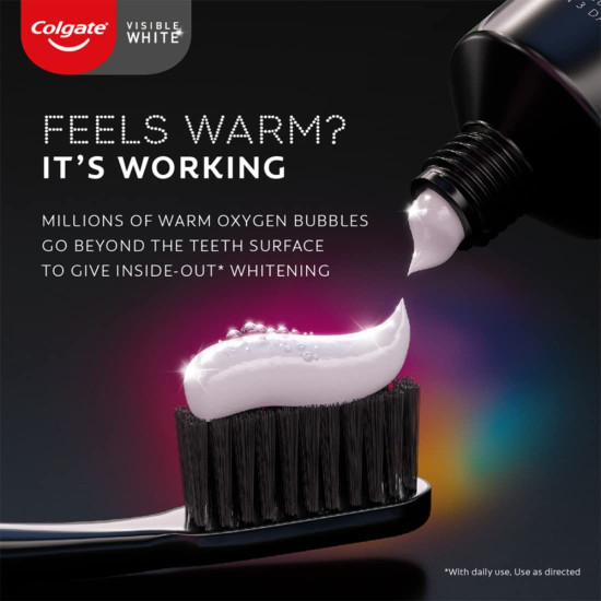 Colgate Visible White O2, Teeth Whitening Toothpaste, Aromatic Mint, 50g, Active Oxygen Technology & Palmolive Brightening Foam Facewash with 100% natural extract - Suits All Skin Types (100ml)