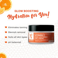 Nutriglow Advanced Organics Vitamin C Skin lightening Day Cream for Dark Spot Reduction & Tan Removal - All Skin Types - 50g