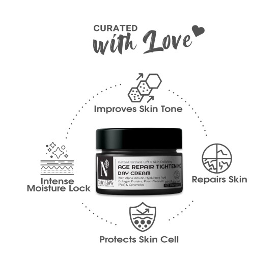 Nutriglow Advanced Organics Age Repair Tightening Day Cream for Instant Wrinkle lift, Soft Skin with Vitamin C - All Skin Types - 50g