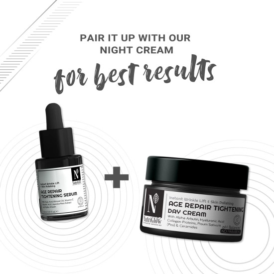 Nutriglow Advanced Organics Age Repair Tightening Day Cream for Instant Wrinkle lift, Soft Skin with Vitamin C - All Skin Types - 50g