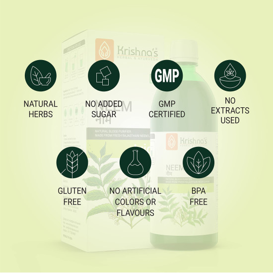 KRISHNA'S HERBAL & AYURVEDA Neem Juice 1000 Ml Hand Picked Fresh And Green Neem Leaves From Rajasthan|Natural Blood Purifier|Helps Boost Immunity KRISHNA'S HERBAL & AYURVEDA Neem Juice 1000 Ml Hand Picked Fresh And Green Neem Leaves From Rajasthan|Natural Blood Purifier|Helps Boost Immunity