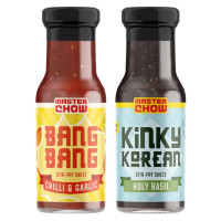 MasterChow Low Calories Cooking Sauce Kit with Bang Bang Chilli Garlic Stir-Fry Sauce & Holy Basil Kinky Korean Cooking Sauce | Made in Small Batches | Serves 4-5 Meals