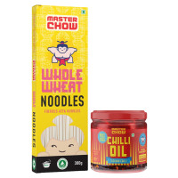 MasterChow Sichuan Chilli Oil Whole Noodle Pack - Spicy & Crunchy Chilli Oil Dip with Healthy Whole Wheat Noodles | 100% Veg & All Natural | Get Restaurant Style Taste in Just 10 Minutes | Serves 4-5 Meals
