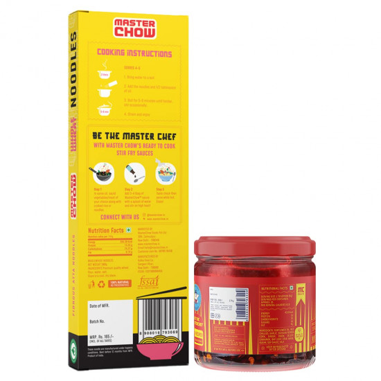 MasterChow Sichuan Chilli Oil Whole Noodle Pack - Spicy & Crunchy Chilli Oil Dip with Healthy Whole Wheat Noodles | 100% Veg & All Natural | Get Restaurant Style Taste in Just 10 Minutes | Serves 4-5 Meals