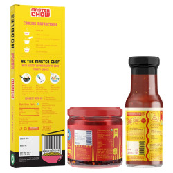 MasterChow Sizzling Oil Noodle Pack - Spicy & Crunchy Chilli Oil Dip with Healthy Whole Wheat Noodles & Bang Bang Chilli Garlic Stir-Fry Cooking Sauce| Serves 4-5 Meals