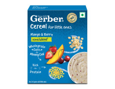 GERBER Cereals - Mango & Berry | Instant Cereal for little ones | With Iron & Omega-3 | Rich in Protein | With Vit A, C, D & Zinc | No added colours or flavours | 300g