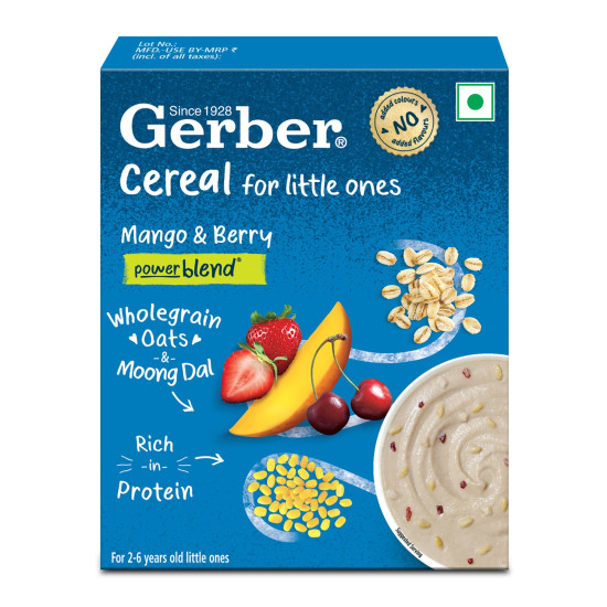 GERBER Cereals - Mango & Berry | Instant Cereal for little ones | With Iron & Omega-3 | Rich in Protein | With Vit A, C, D & Zinc | No added colours or flavours | 300g