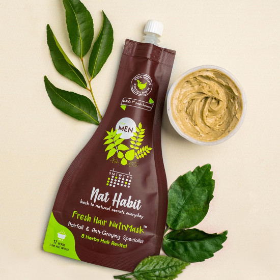Nat Habit Men's 8 Herbs Hair Revital NutriMask - Hair Mask For Grey Hairs, Conditioning, Smoothening, Strengthen & Shine, Suitable For All Hair & Scalp Types (Pack of 2 x 40gm)