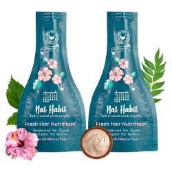 Nat Habit Five Oil Hibiscus Nutrimask-Hair Mask For Hair Growth, Conditioning, Smoothening, Dry & Frizzy Hair Enriched With Hibiscus Flowers, Hibiscus , Neem, Curry Leaves (Pack Of 2 X 40Grams)