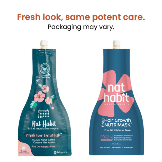 Nat Habit Five Oil Hibiscus Nutrimask-Hair Mask For Hair Growth, Conditioning, Smoothening, Dry & Frizzy Hair Enriched With Hibiscus Flowers, Hibiscus , Neem, Curry Leaves (Pack Of 2 X 40Grams)