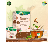 Zandu Cinnamon Licorice Herbal Infusion: With Green Tea & Other Valuable Ingredients| Helps Maintain Healthy Sugar Levels | Supports Heart & Respiratory Health(25 Tea bags)